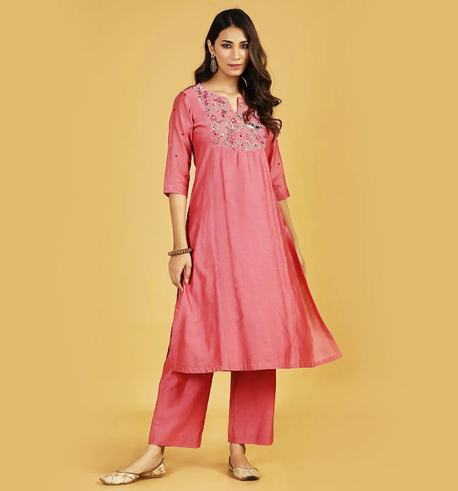 A-line kurti with flared trousers